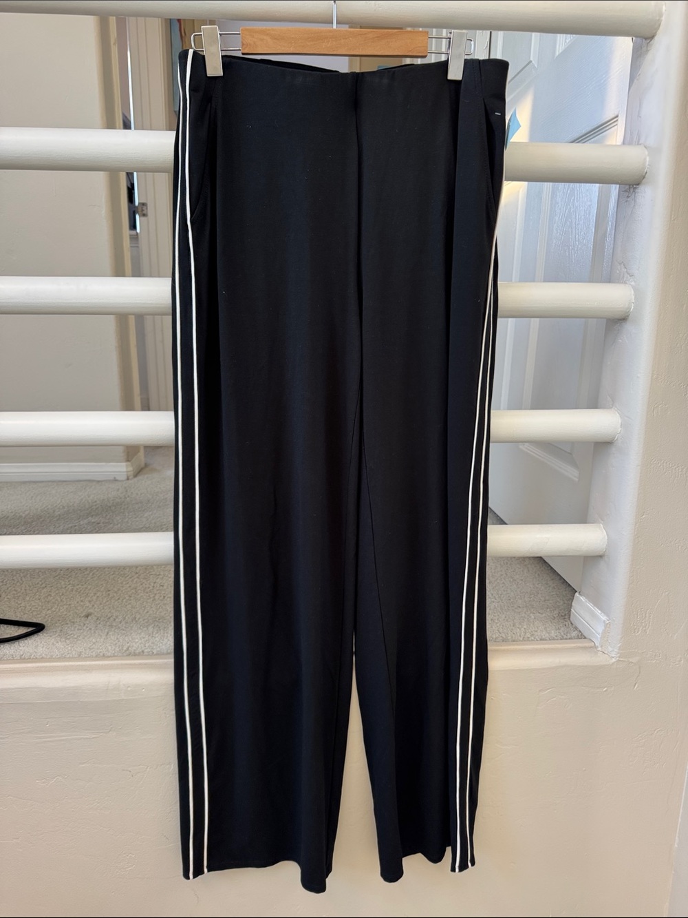 J. Jill Black Wide-Leg Pants with White Side Stripes